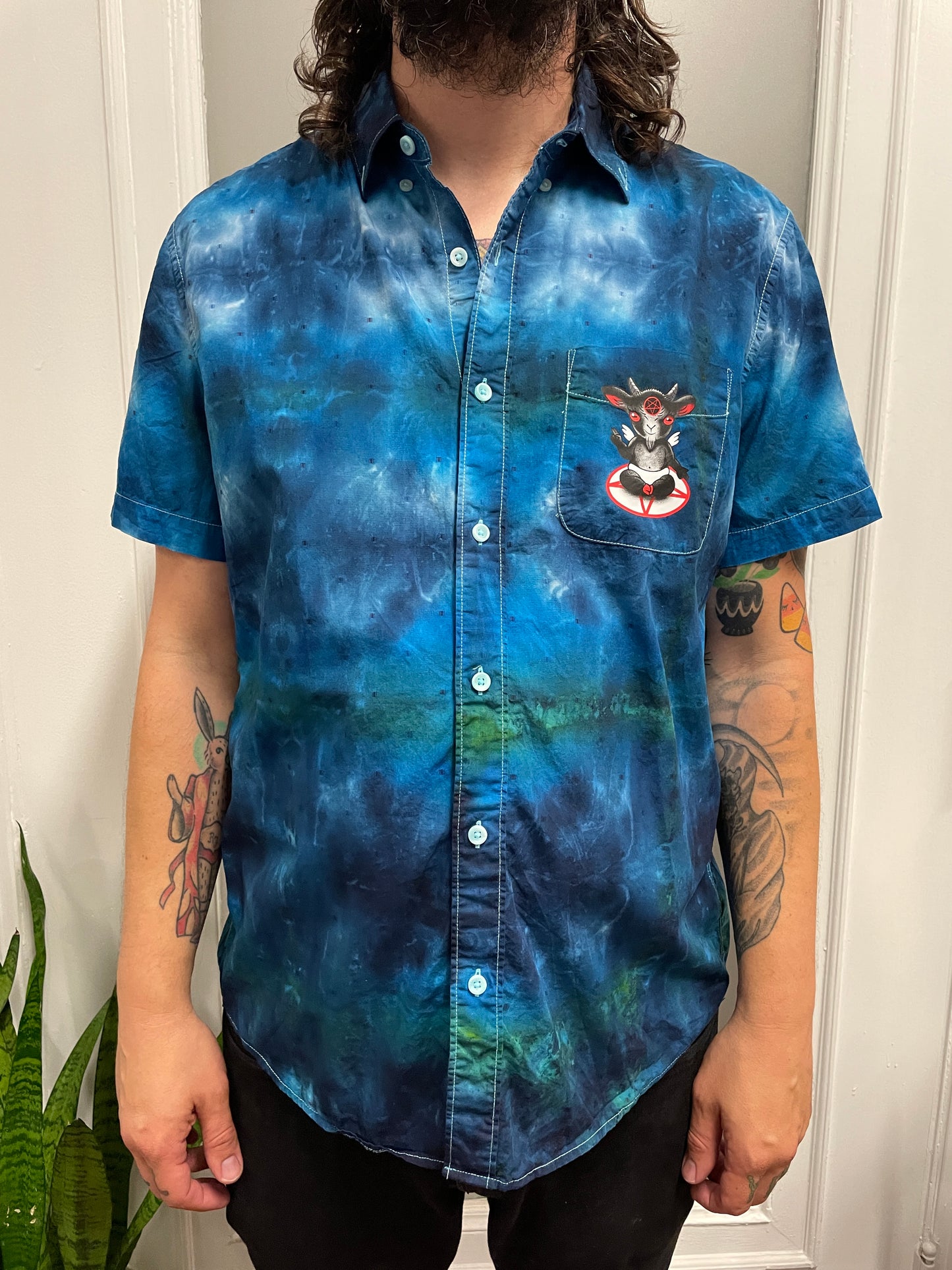 Upcycled Baphomet Button Down XL