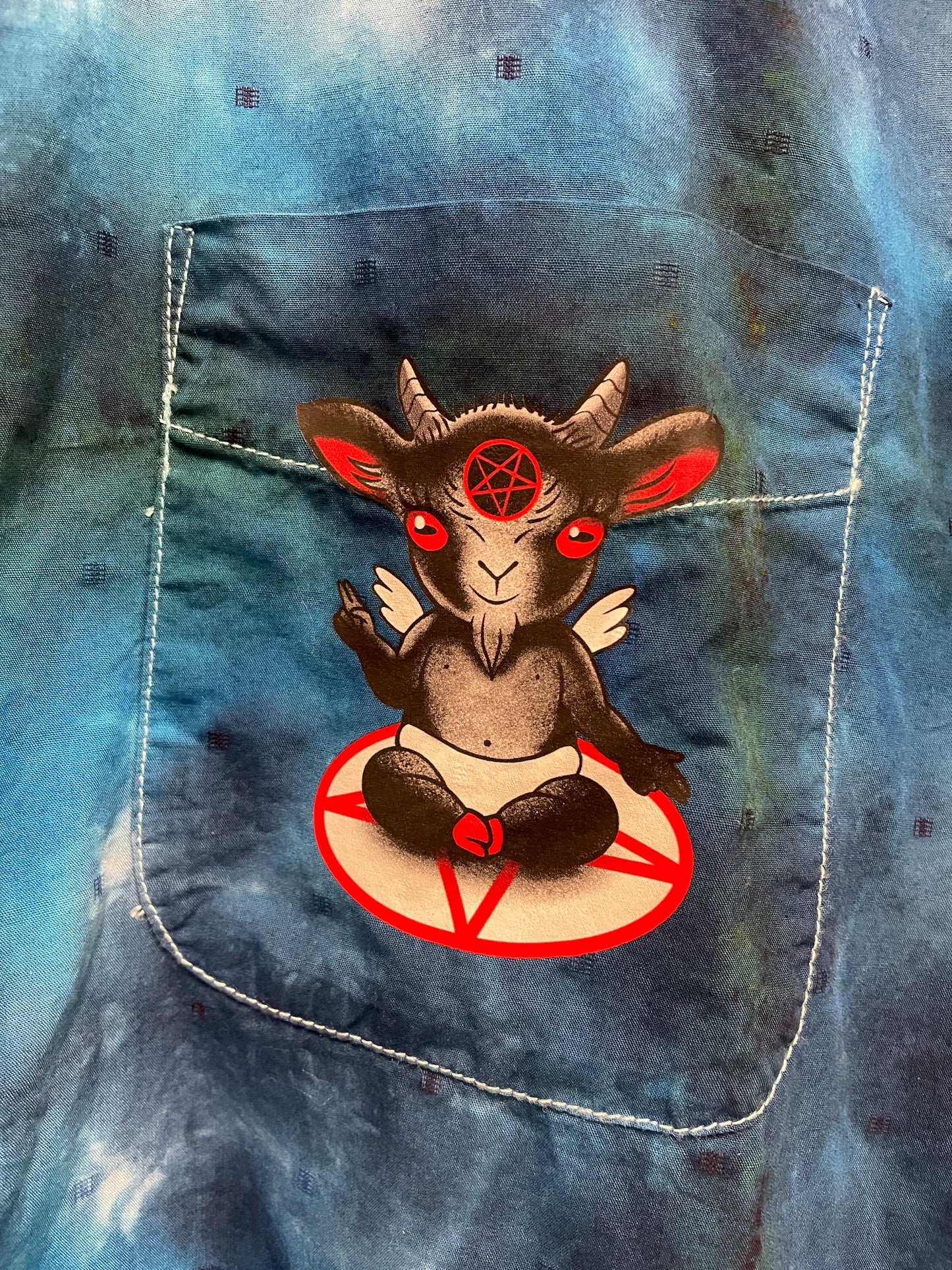 Upcycled Baphomet Button Down XL