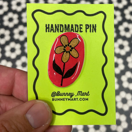 Golden Oval Flower Handmade Pin