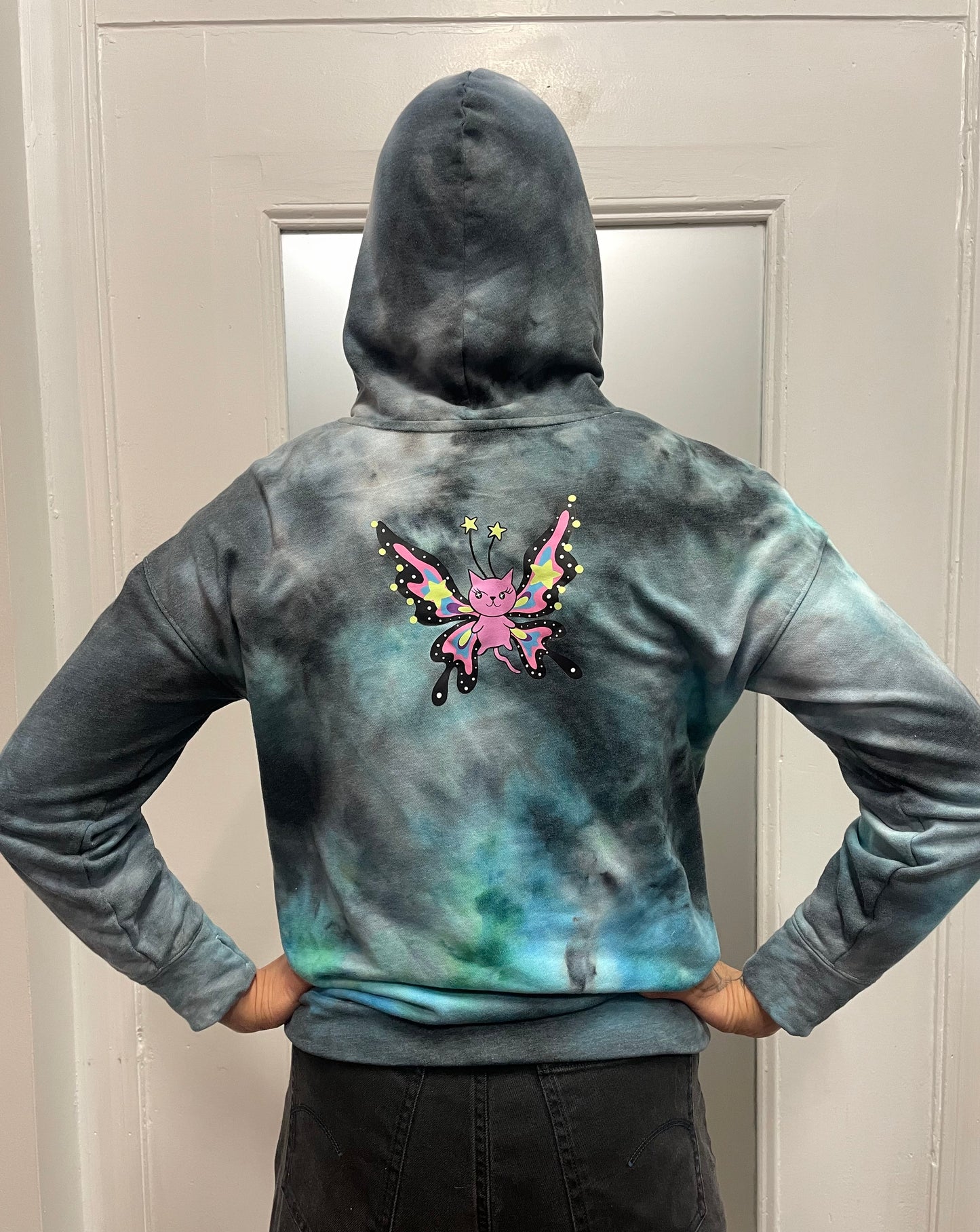 Upcycled Butterfly Cat Hoodie M